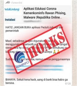 [HOAKS] Aplikasi Edukasi Corona (PeduliLindungi) Kemenkominfo Rawan.