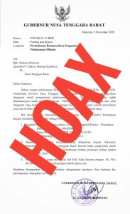 Pemprov NTB Pastikan Surat Permintaan Dana Pilkada Atas Nama Gubernur Adalah Hoaks