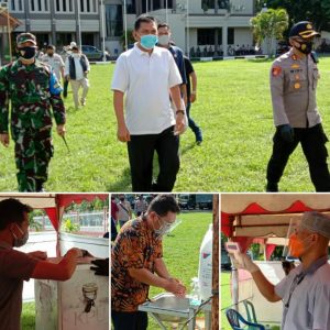 Dandim 1607/Sumbawa Pantau Langsung Simulasi Pengamanan Pemungutan Suara Pilkada Sesuai Prokes Covid-19
