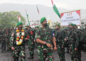 Korem 162/WB Gelar Upacara Penyambutan Satgas Pamtas RI-RDTL Yonif 742/SWY