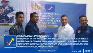 Lagi, Partai Prima NTB Serahkan SK Dukungan Kepada Cakada KSB Salim-Nasir