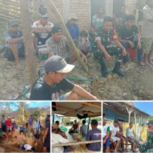 Antisipasi Kekeringan Air Musim Kemarau, Para Babinsa Koramil 1608-07/Monta Gotong Royong Gali Sumur Bersama Warga