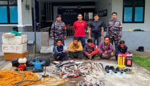 Pos TNI AL Selat Alas Amankan 5 Nelayan Yang Gunakan Alat Tangkap Kompresor di Perairan Lotim Pada Tengah Malam