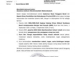 Dikbud NTB Instruksikan BDR di Sumbawa Barat Selama 3 Hari, Guru Tetap Wajib Masuk Sekolah