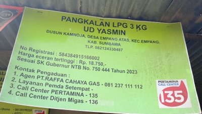 Ketahuan Jual LPG 3 Kg di Atas HET, Izin Pangkalan UD Yasmin di Sumbawa Dicabut