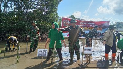 HUT Kodam IX Udayana, 9 Ribu Mangrove Ditanam di Pesisir Empang, Kodim 1607/Sumbawa Ajak Masyarakat Jaga Ekosistem Laut