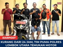 Kurang dari 24 Jam, Tim Puma Polres Lombok Utara Temukan Motor Curanmor di Tempat Cuci Mobil