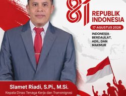 Kepala Dinas Nakertrans Kabupaten Sumbawa Barat Mengucapkan Dirgahayu Ke-81 Republik Indonesia